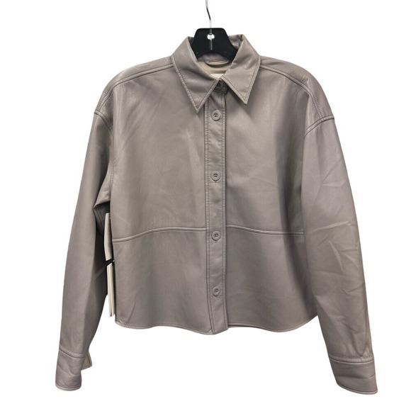 Babaton Jackets & Blazers - BABATON Women's Opal Grey Faux Leather NWT Button Down Shirt Jacket XXS